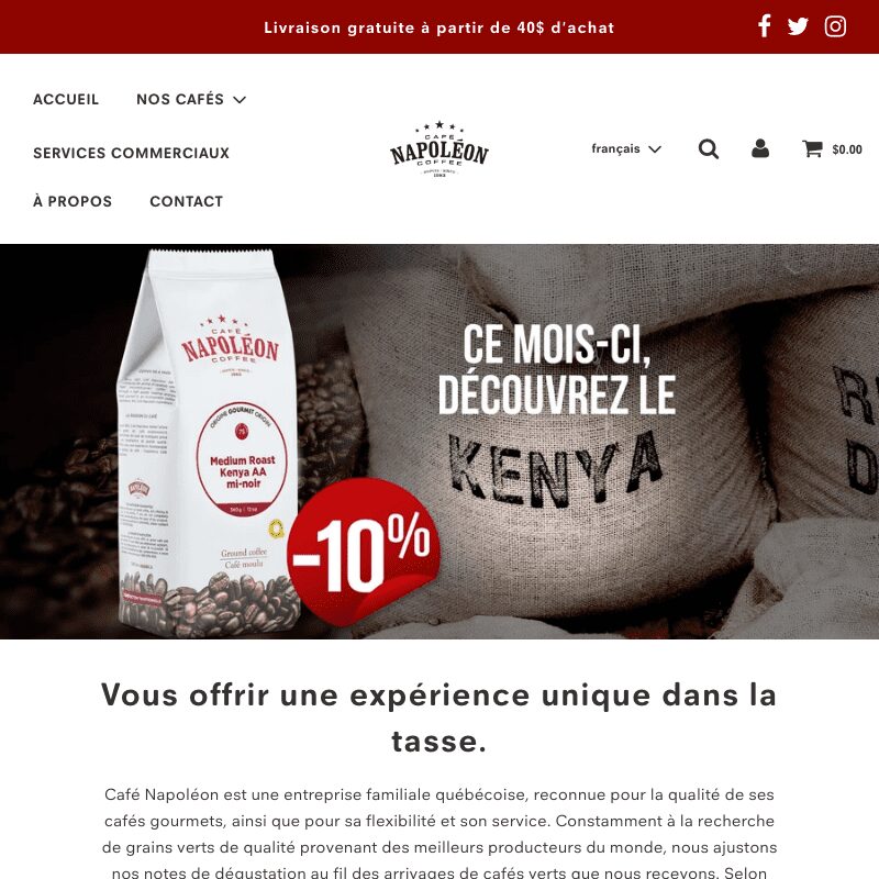 Experts de boutiques Shopify - La Fabrique Shopify Montréal boutique.cafenapoleon.com custom
